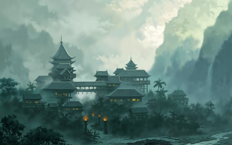 Ancient Temple Complex — Green, Mysterious, Night
