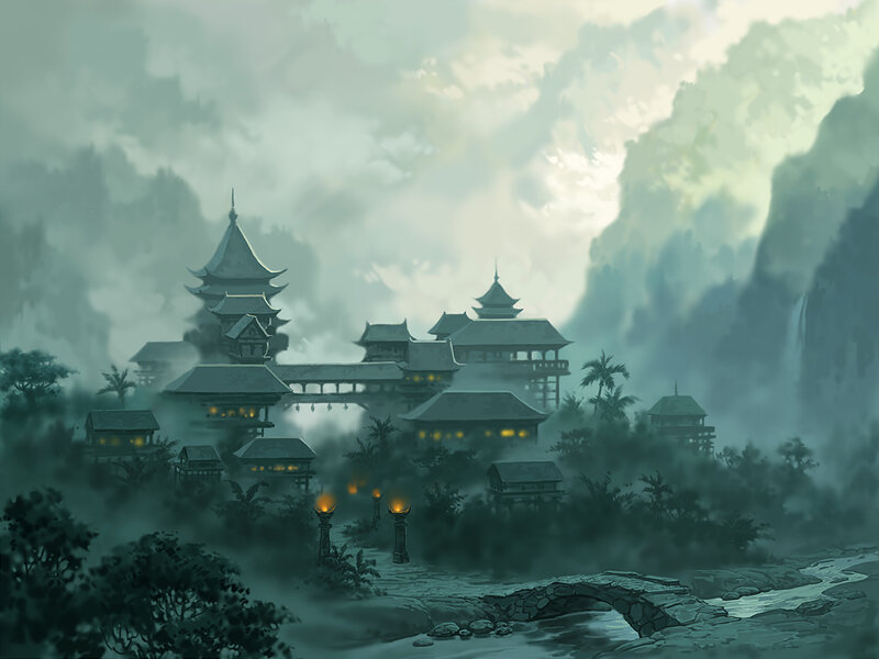 Ancient Temple Complex — Green, Mystical