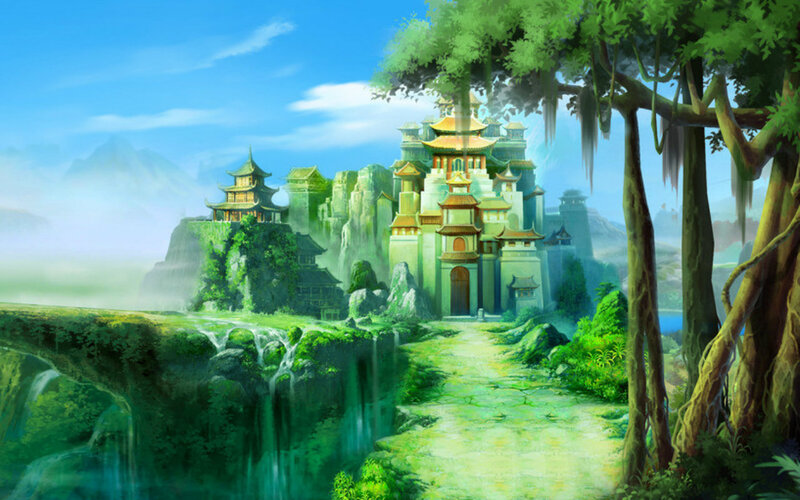 Ancient Temple Complex — Green, Serene, Morning