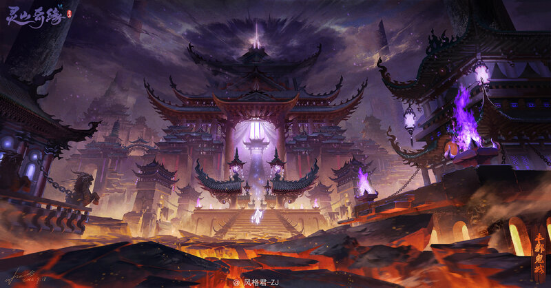 Ancient Temple Complex — Purple, Dramatic