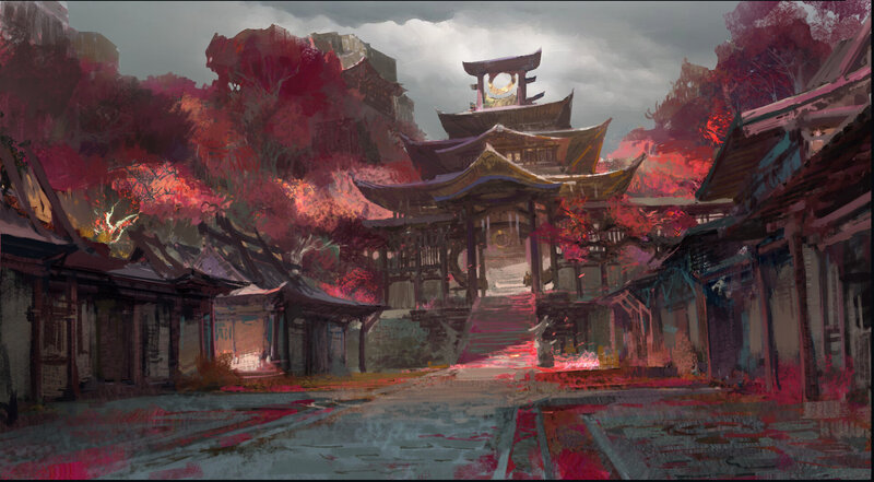 Ancient Temple Complex — Red, Dramatic