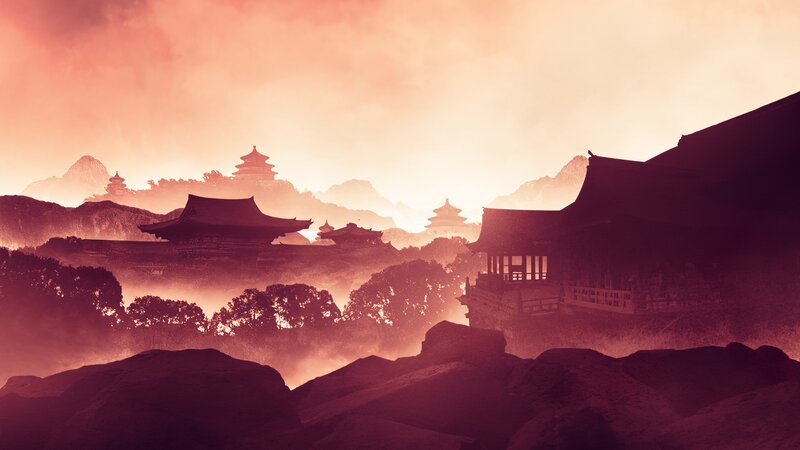Ancient Temple Complex — Red, Serene