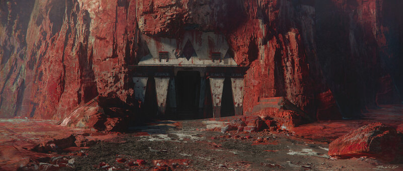 Ancient Temple Entrance — Red