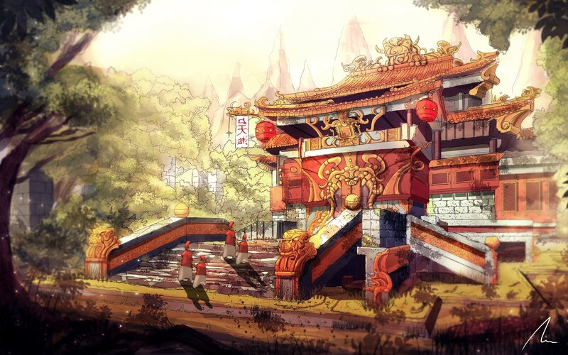 Ancient Temple Gate — Red