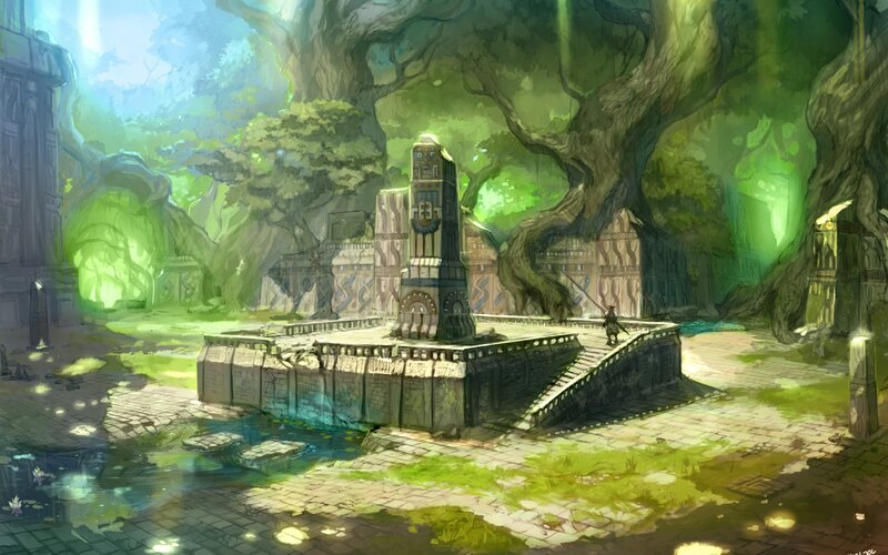 ancient temple in a lush forest