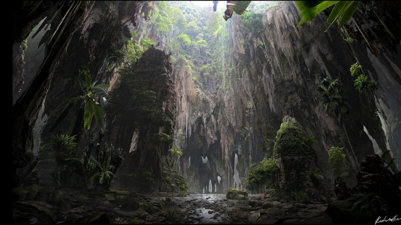Ancient Temple in Canyon — Green, Dramatic