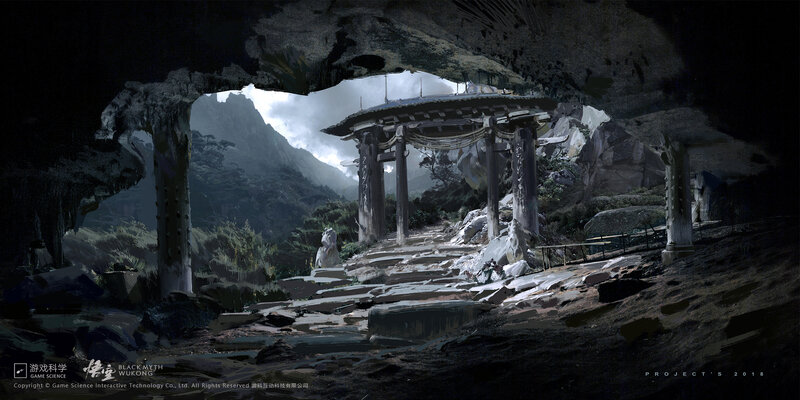 Ancient Temple in Cave — Gray