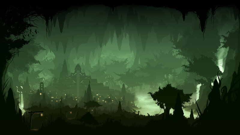 Ancient Temple in Cave — Green