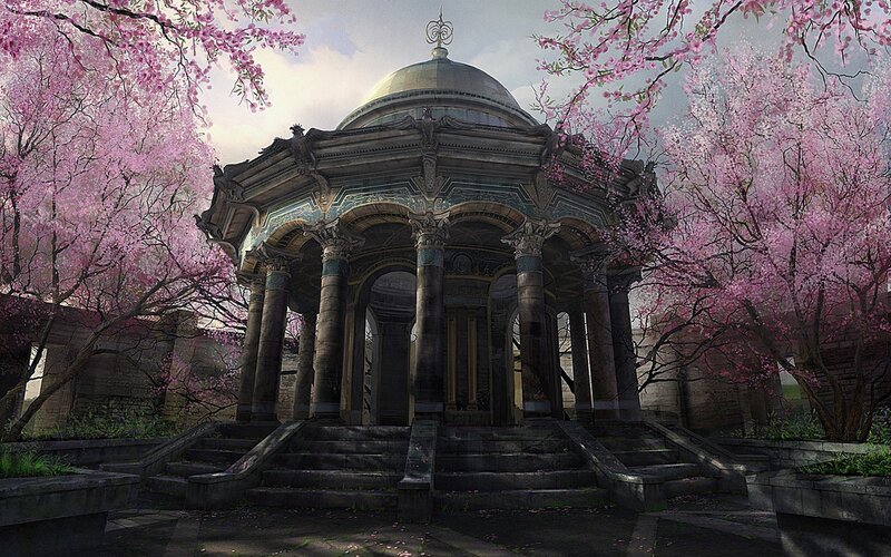 Ancient Temple in Cherry Blossoms