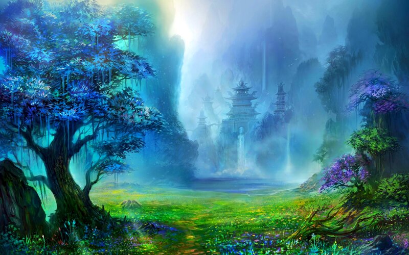 Ancient Temple in Forest — Blue