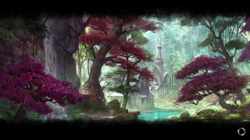 Ancient Temple in Forest — Green, Serene, Morning
