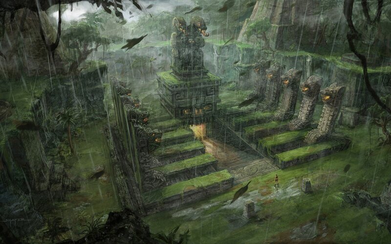 Ancient Temple in Jungle — Green, Dramatic, Digital Art