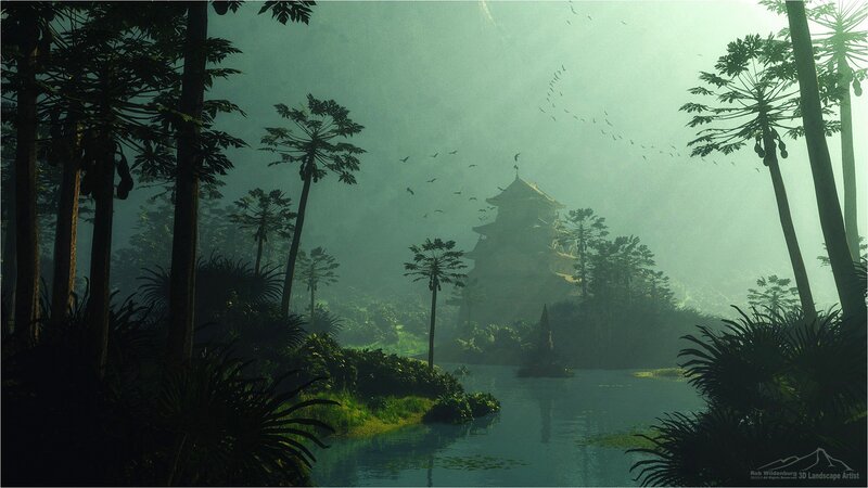Ancient Temple in Jungle — Green, Misty