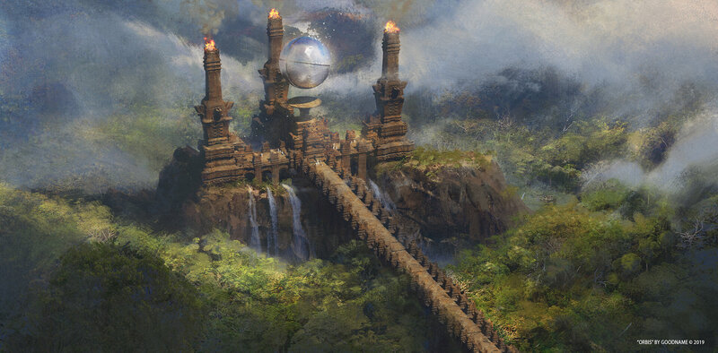 Ancient Temple in Jungle — Green, Mysterious, Digital Art, Bridge