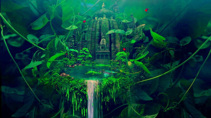 Ancient Temple in Jungle — Green, Mysterious, Digital Art