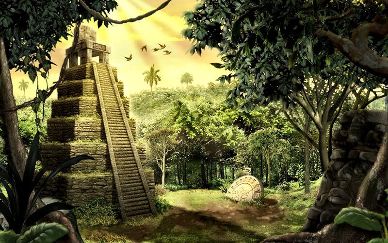 Ancient Temple in Jungle — Green, Serene, Sunset