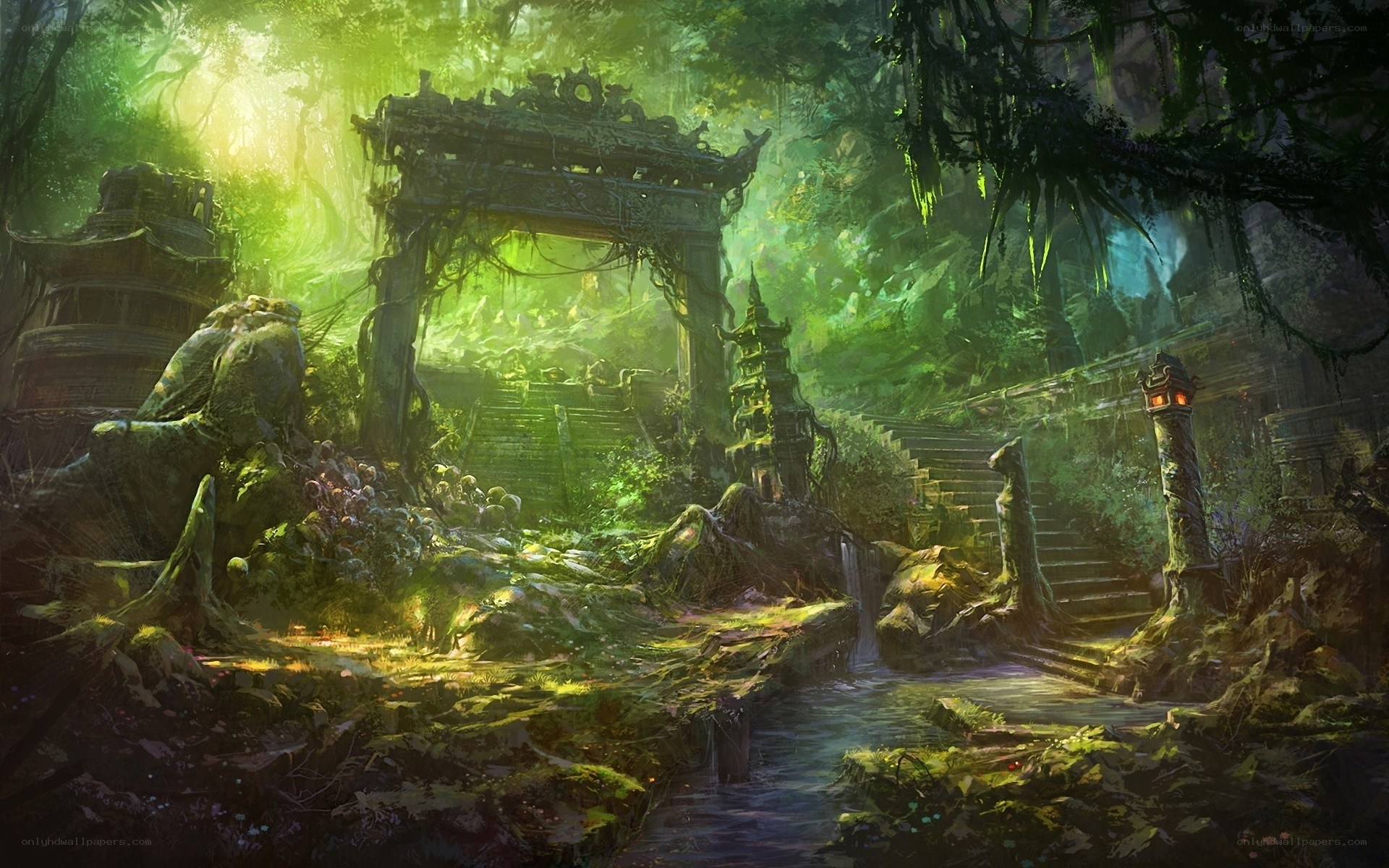 ancient temple in lush jungle