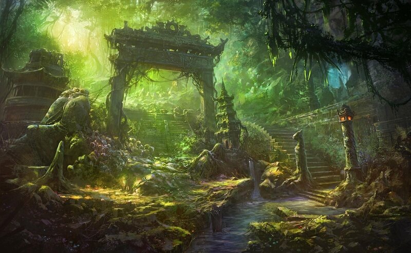 ancient temple in lush jungle