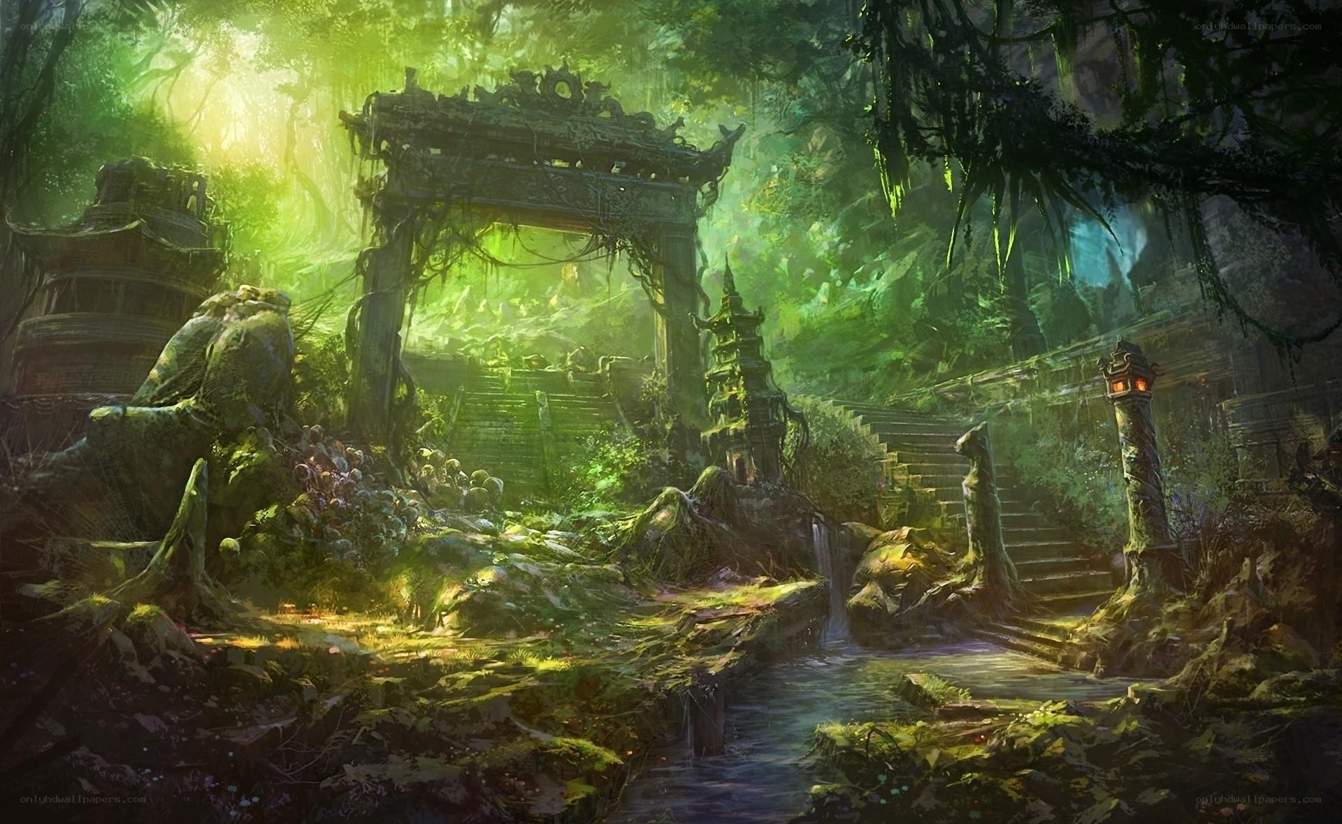 ancient temple in lush jungle
