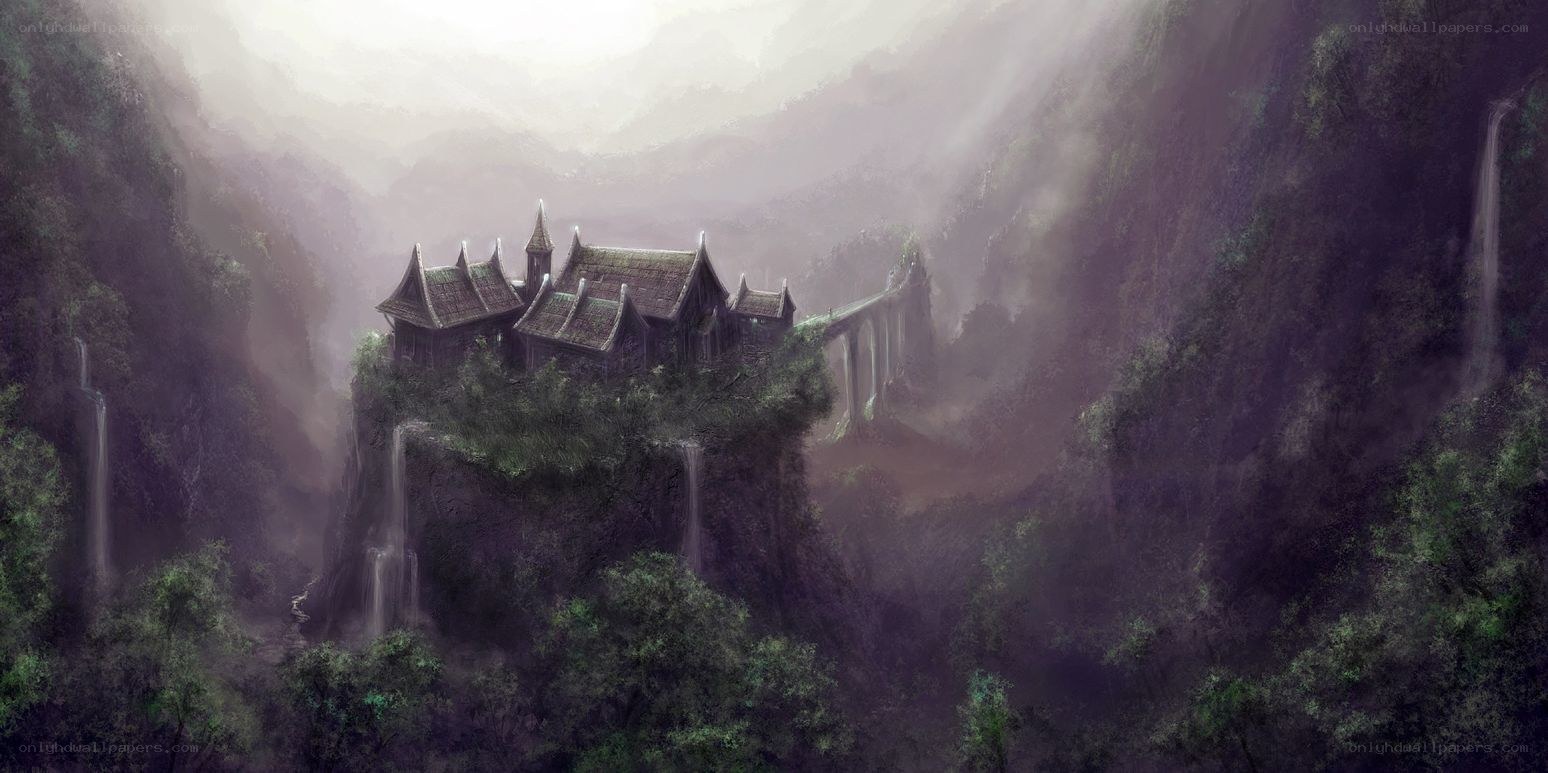 ancient temple in misty mountains