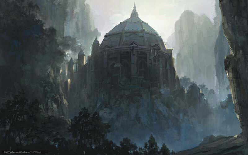 ancient temple in misty mountains