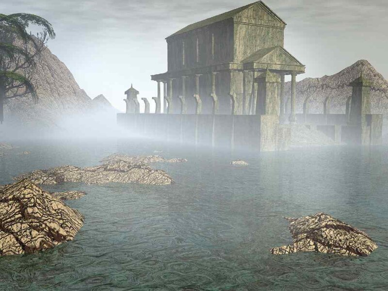 ancient temple in misty water