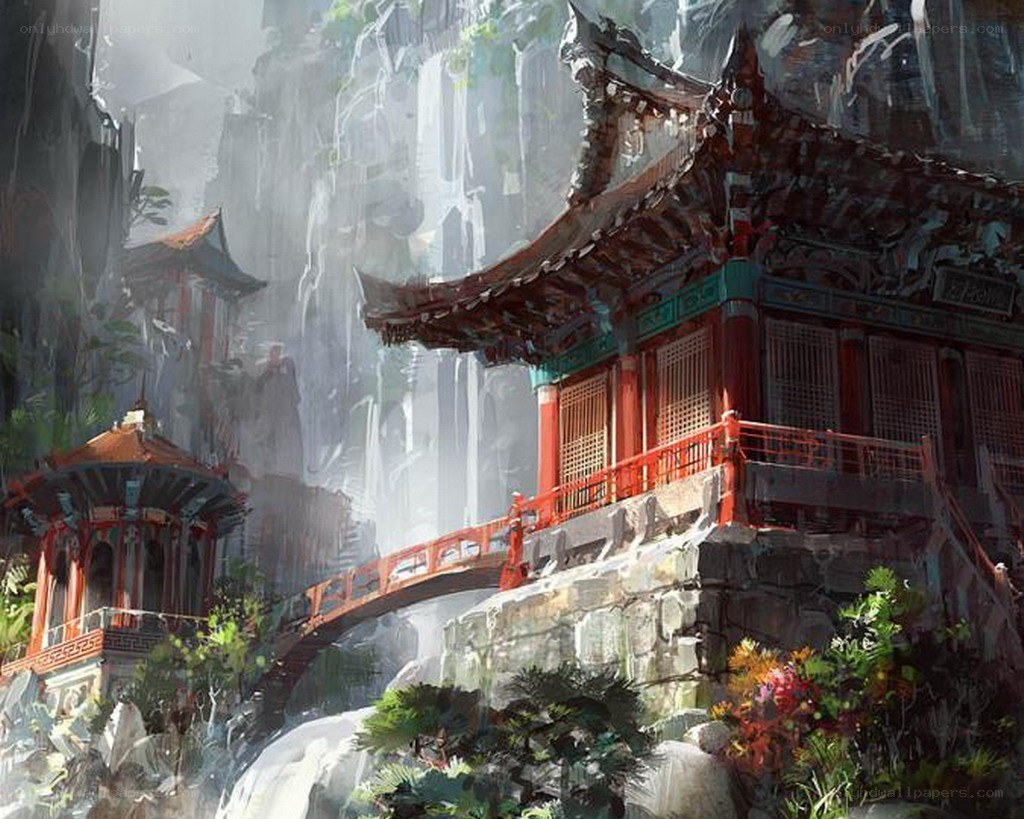 Ancient temple in mountain valley