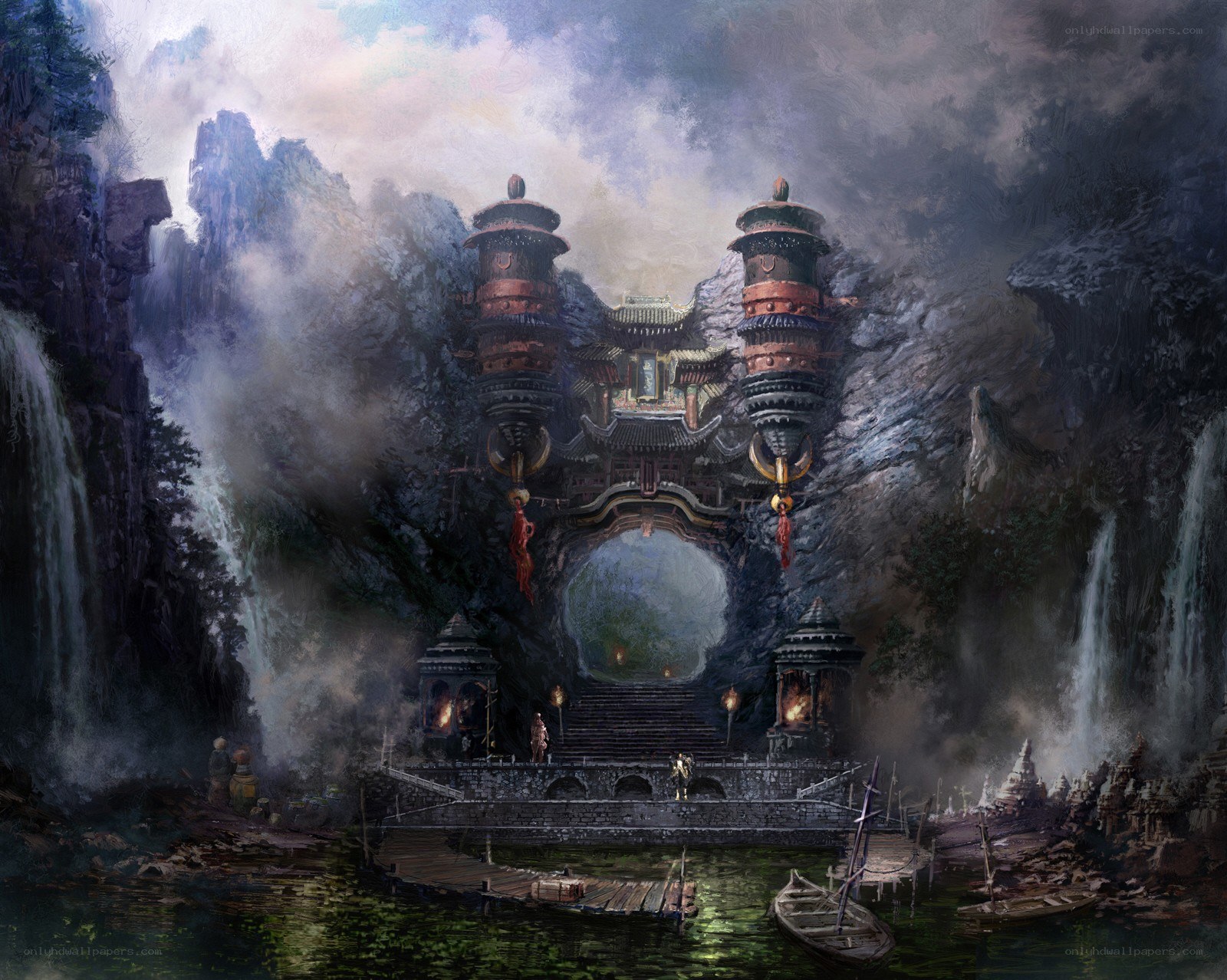 Ancient temple in mountain valley
