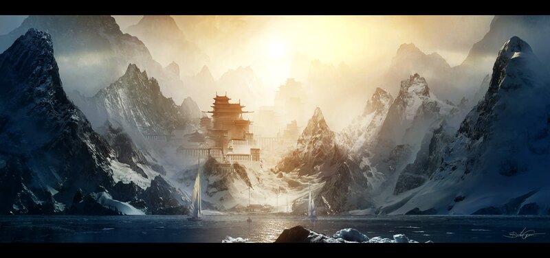 Ancient Temple in Mountains — Blue