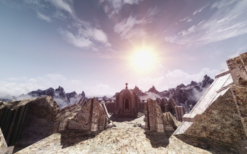 Ancient Temple in Mountains — Gray