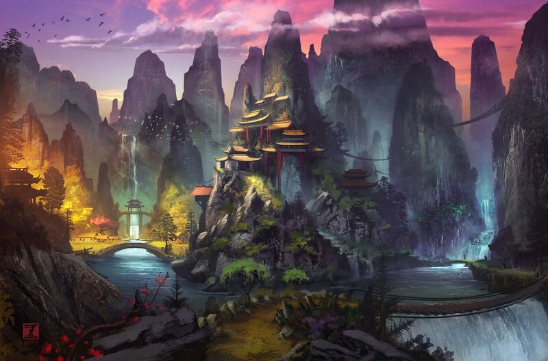 Ancient Temple in Mountains — Purple, Serene