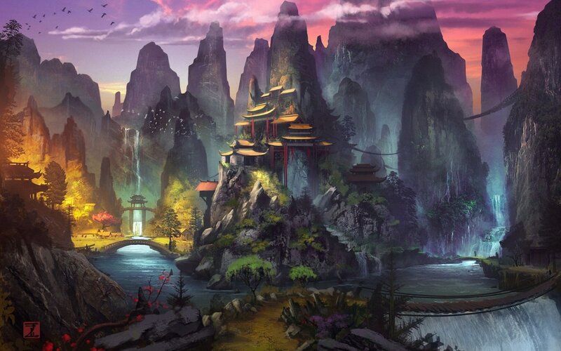 Ancient Temple in Mountains — Purple