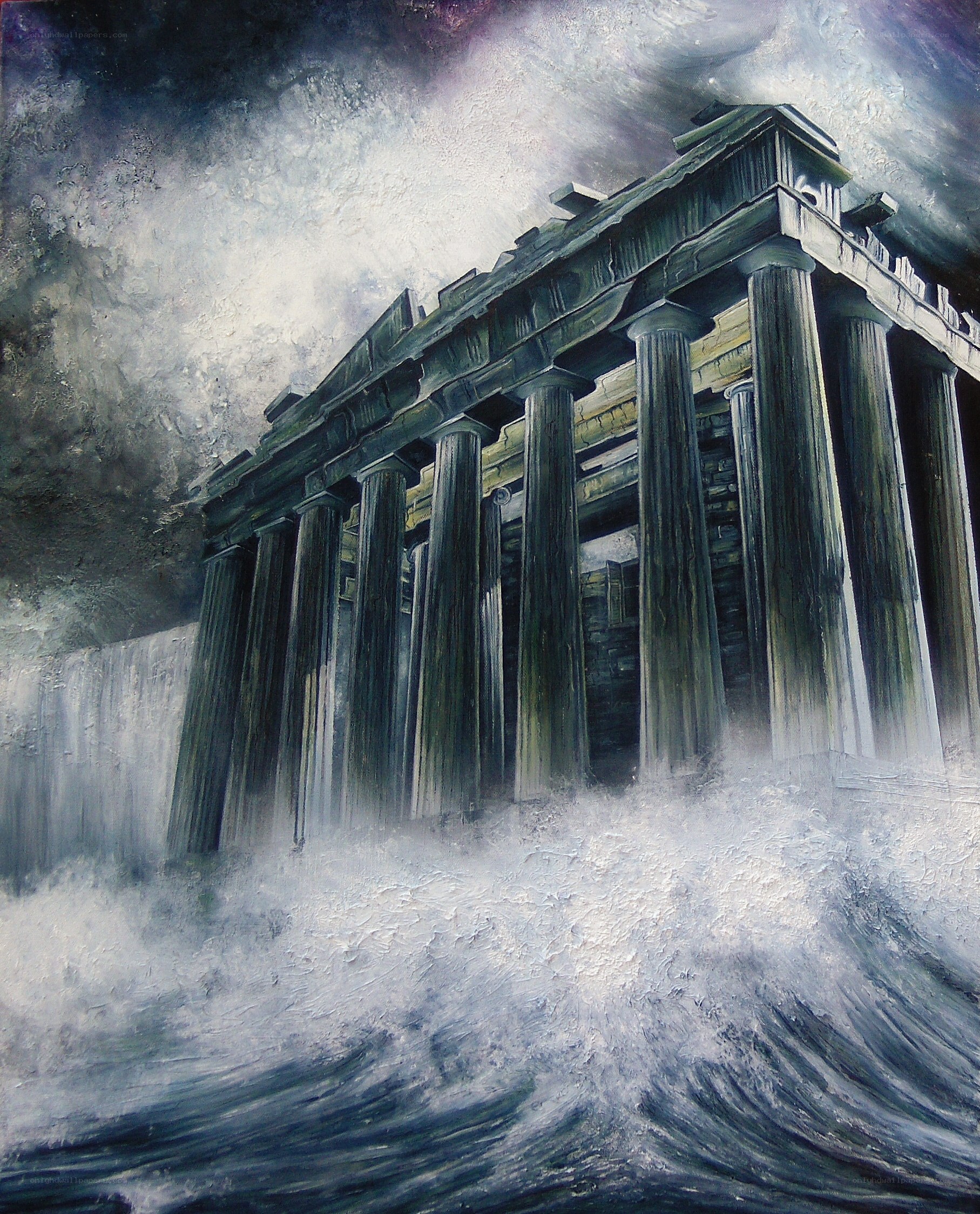 Ancient temple in stormy sea