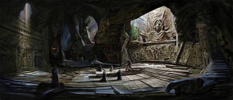 Ancient Temple Interior — Gray, Dramatic