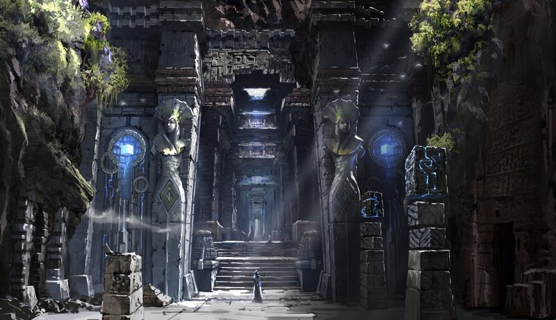 Ancient Temple Interior — Gray