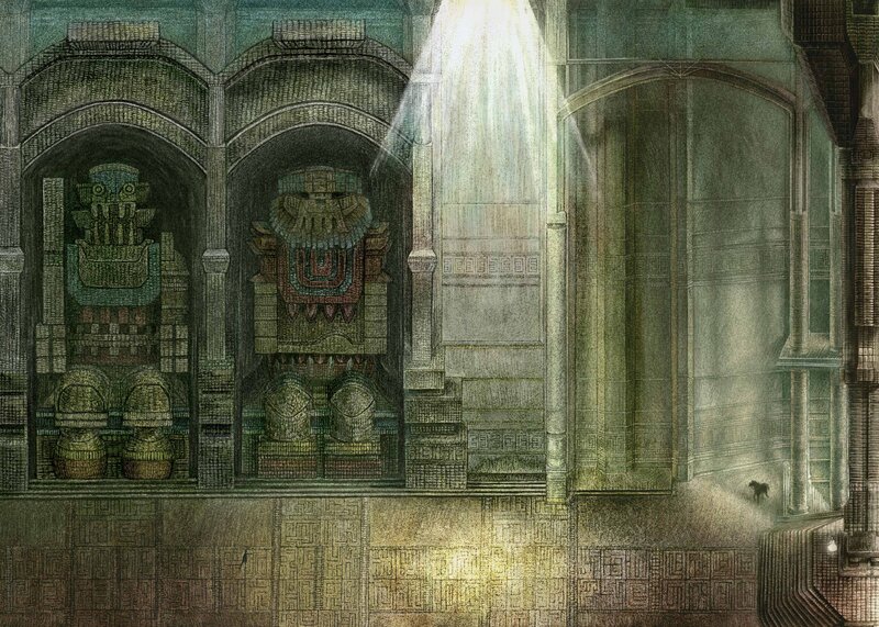 Ancient Temple Interior — Green, Dramatic