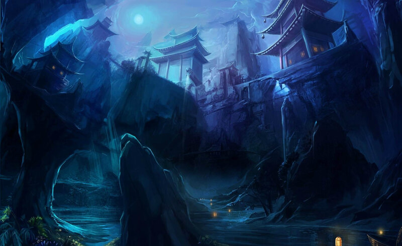 Ancient Temple on Cliff — Blue, Mysterious