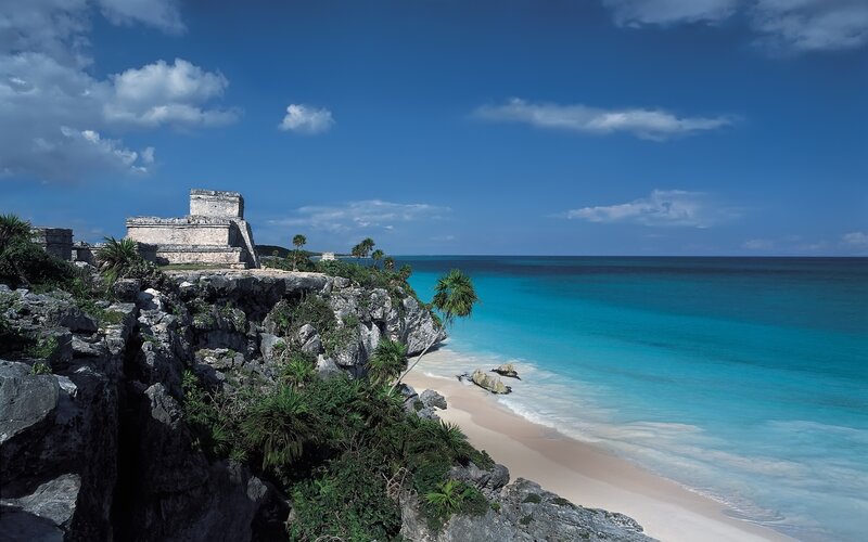 Ancient Temple on Cliff — Blue, Serene, Afternoon