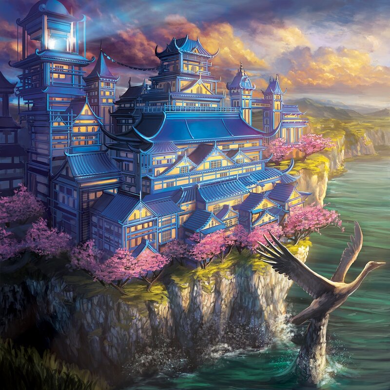 Ancient Temple on Cliff — Blue, Serene, Sunset