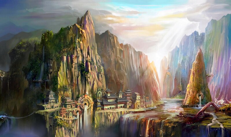 Ancient Temple on Cliff — Blue, Serene