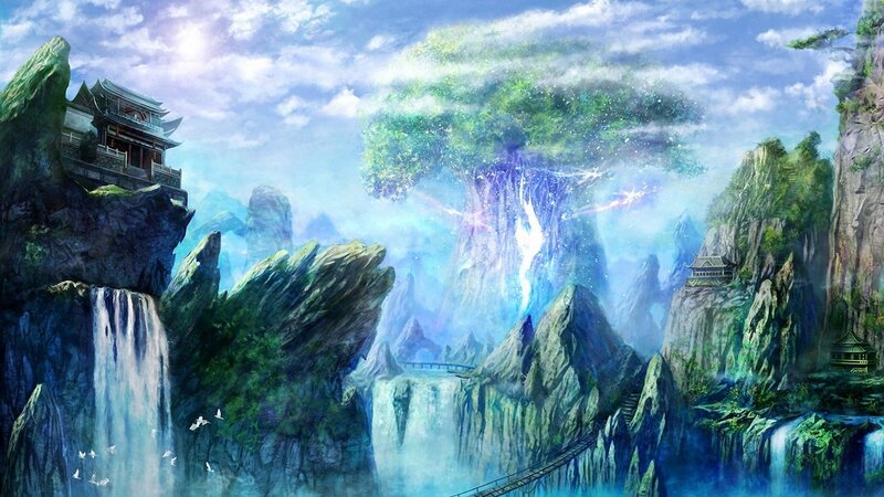 Ancient Temple on Cliff — Blue