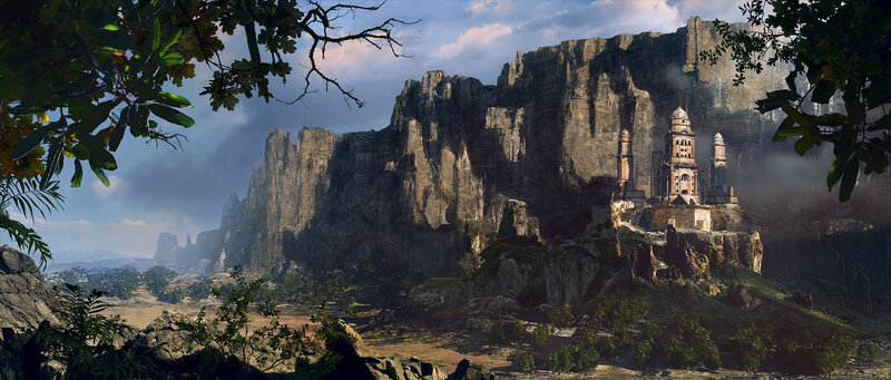 Ancient Temple on Cliff — Brown