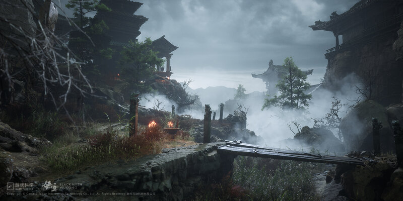 Ancient Temple on Cliff — Gray, Atmospheric