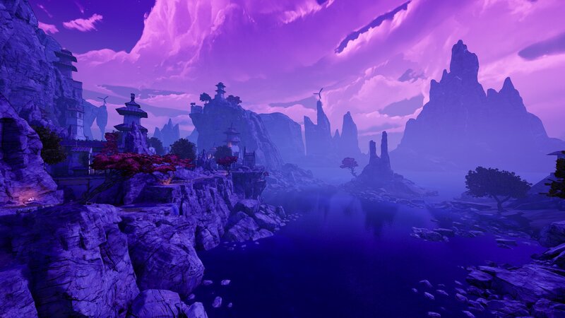 Ancient Temple on Cliff — Purple, Serene