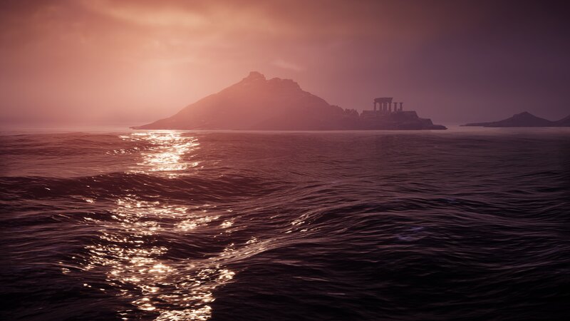 Ancient Temple on Island — Purple