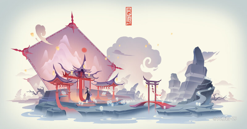 Ancient Temple on Island — Red