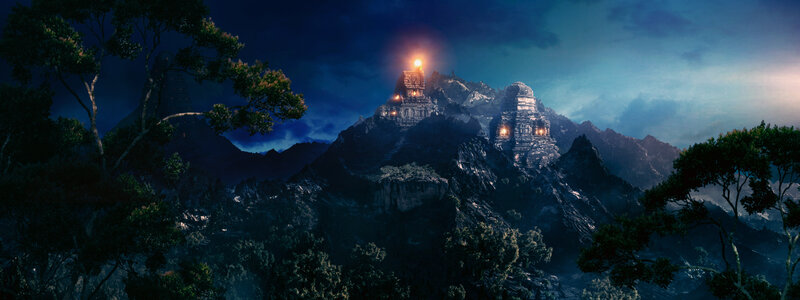 Ancient Temple on Mountain — Blue
