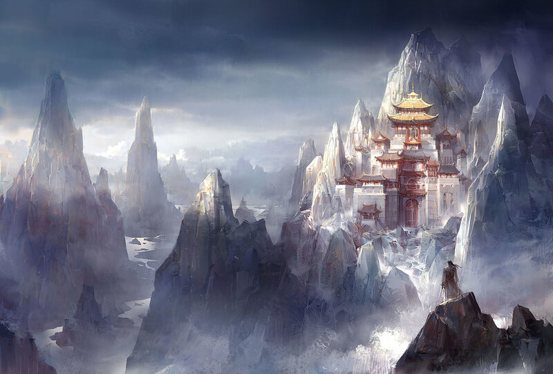 Ancient Temple on Mountain — Gray, Dramatic