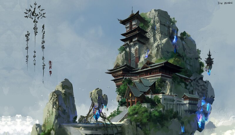 Ancient Temple on Mountain — Gray, Serene