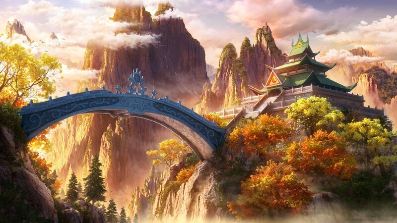Ancient Temple on Mountain — Green, Serene, Autumn